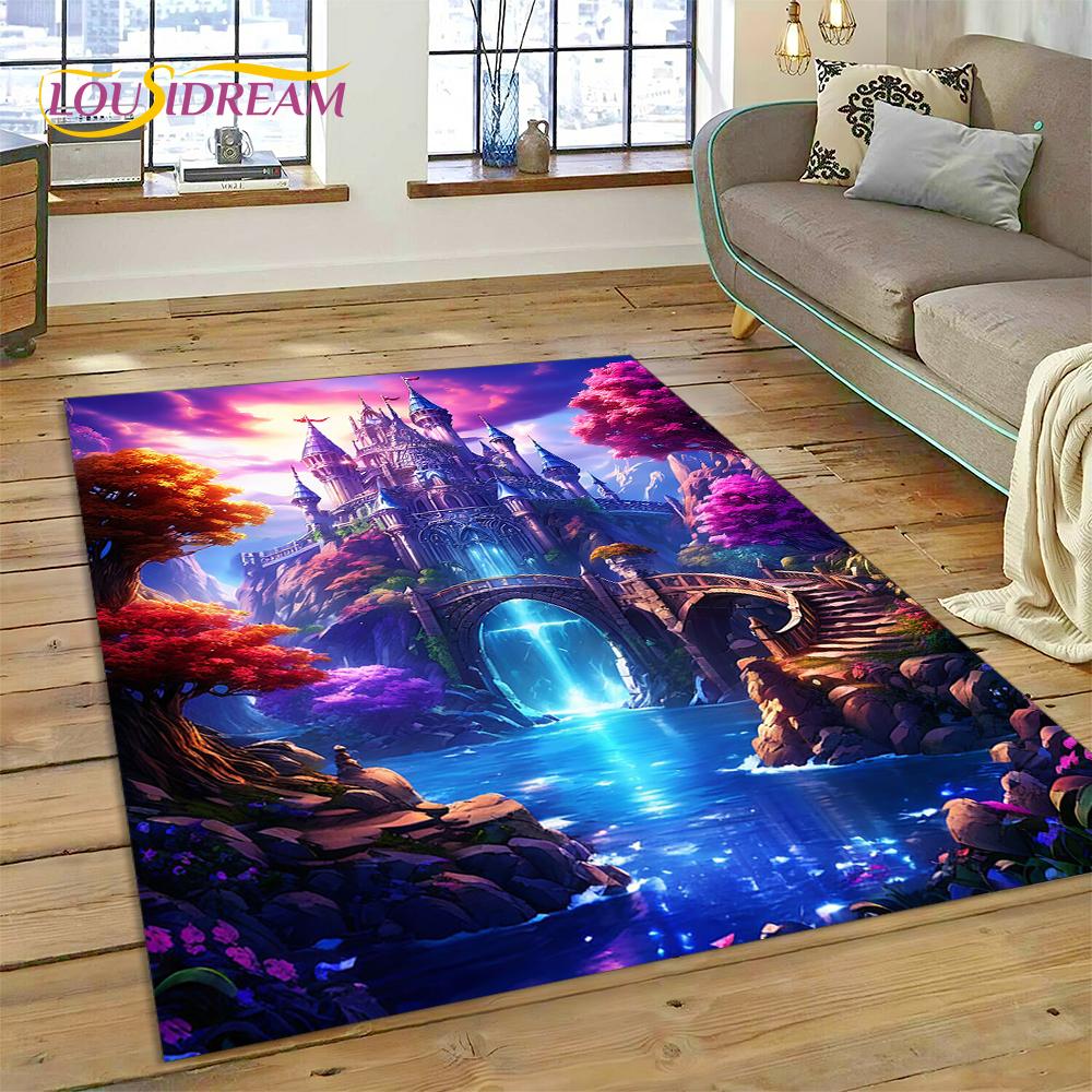 Dream Fairy Tale Castle Mysterious Gothic Cartoon Carpet Rug for Living Room Bedroom Home Sofa,Kid Area Rug Non-slip Floor Mat