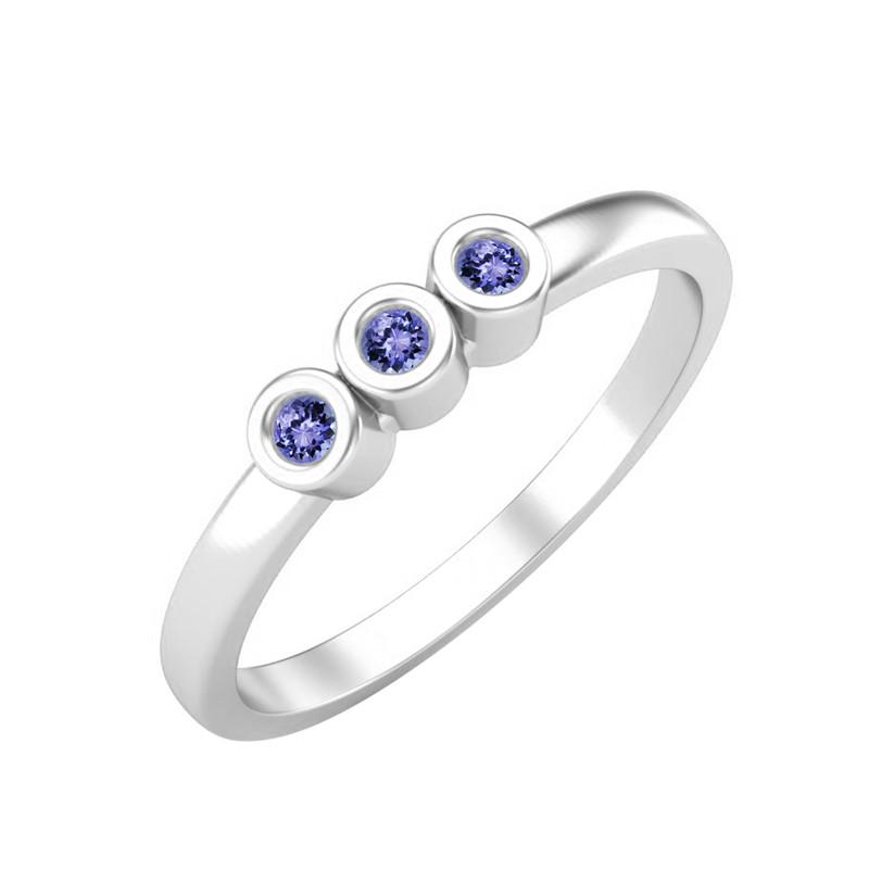 

Tiny Round Shape Tanzanite Gemstone 925 Sterling Silver Three Stone Minimalist Women Engagement Ring 12