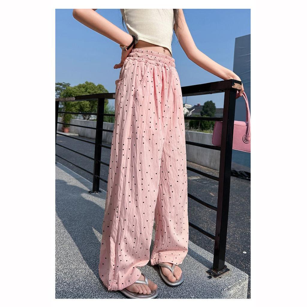 Dziewczęce Dziecięce Letnie Spodnie z Polka Dot Proste Nogi Dziecięce Spodnie Odporne na Komary Moda Cienkie Oddychające Dziecięce Szerokie Casualowe Spodnie