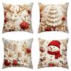 4PCS Tree Flower Christmas Pillow Covers New Year Snowman Pillow Cover Throw Cushion Case  Home