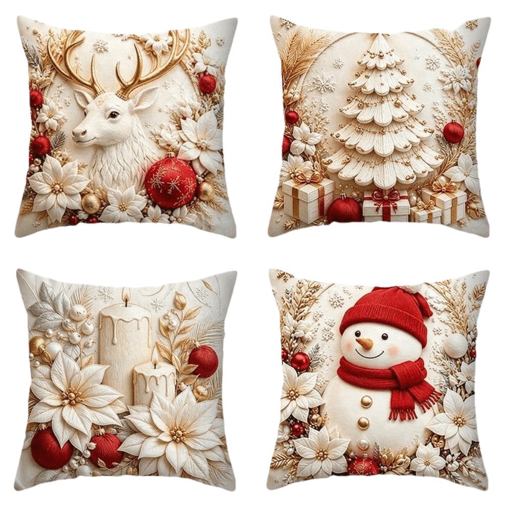 4PCS Tree Flower Christmas Pillow Covers New Year Snowman Pillow Cover Throw Cushion Case Home