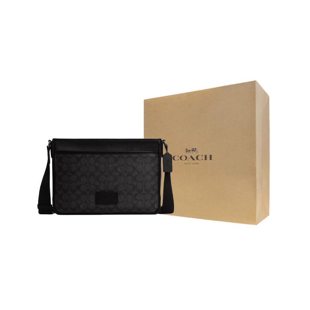 Coach District 30 Brand Logo Adjustable Shoulder Strap Coated Canvas And Calfskin Large Crossbody Bag Men crossbody bag Black CY824-QBMI5