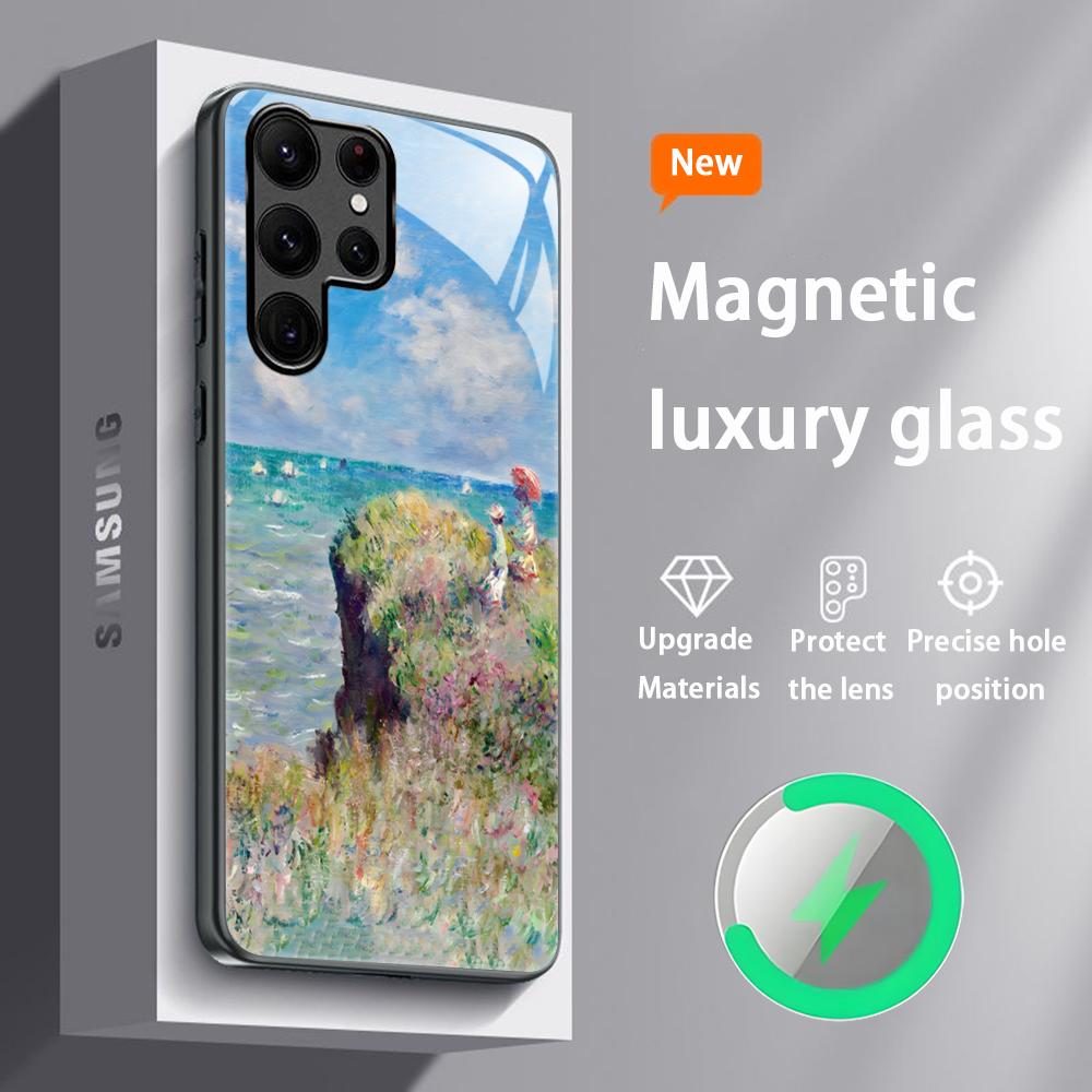 

Популярное искусство Клод Моне Рисунок Чехол для телефона Для Samsung S25 S24 S23 S22 S21 S20 Plus Ultra Note20 Стекло Магнитный чехол Samsung S22 Ultra