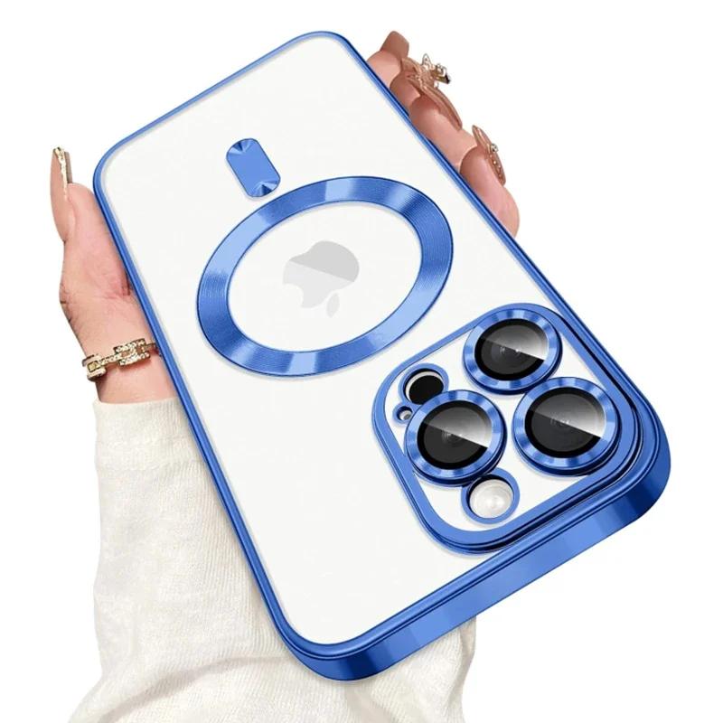 

Full Camera Lens Protector Plating Soft Phone Case for For Iphone 16 15 14 13 12 11 Pro Max Magnetic Case Compatible With MagSafe For iPhone 15 Pro