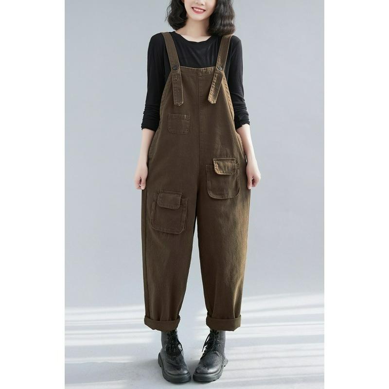 Autumn Literature and Art Large Size Loose and Thin Dark Denim Overalls Women's Harem Pants