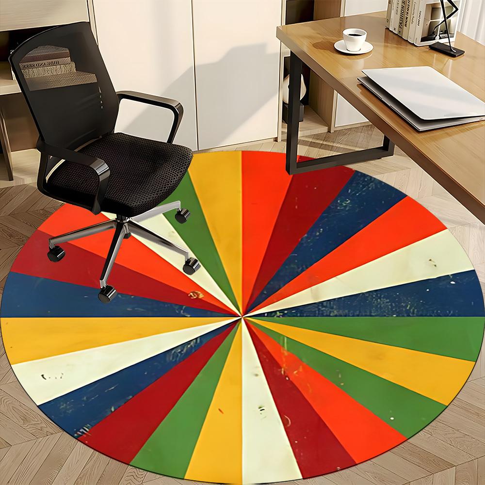 1PC Color Wheel Office Round Area Rug, Mat Suitable For Office, Under Office Chairs Bedroom Living Room Home Decor, Room Deco