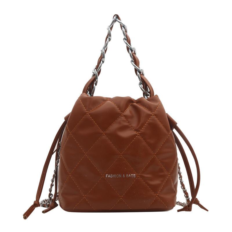 Stylish Street Fashion Bucket Bag With Rhombus Chain Shoulder Strap For Women коричневый