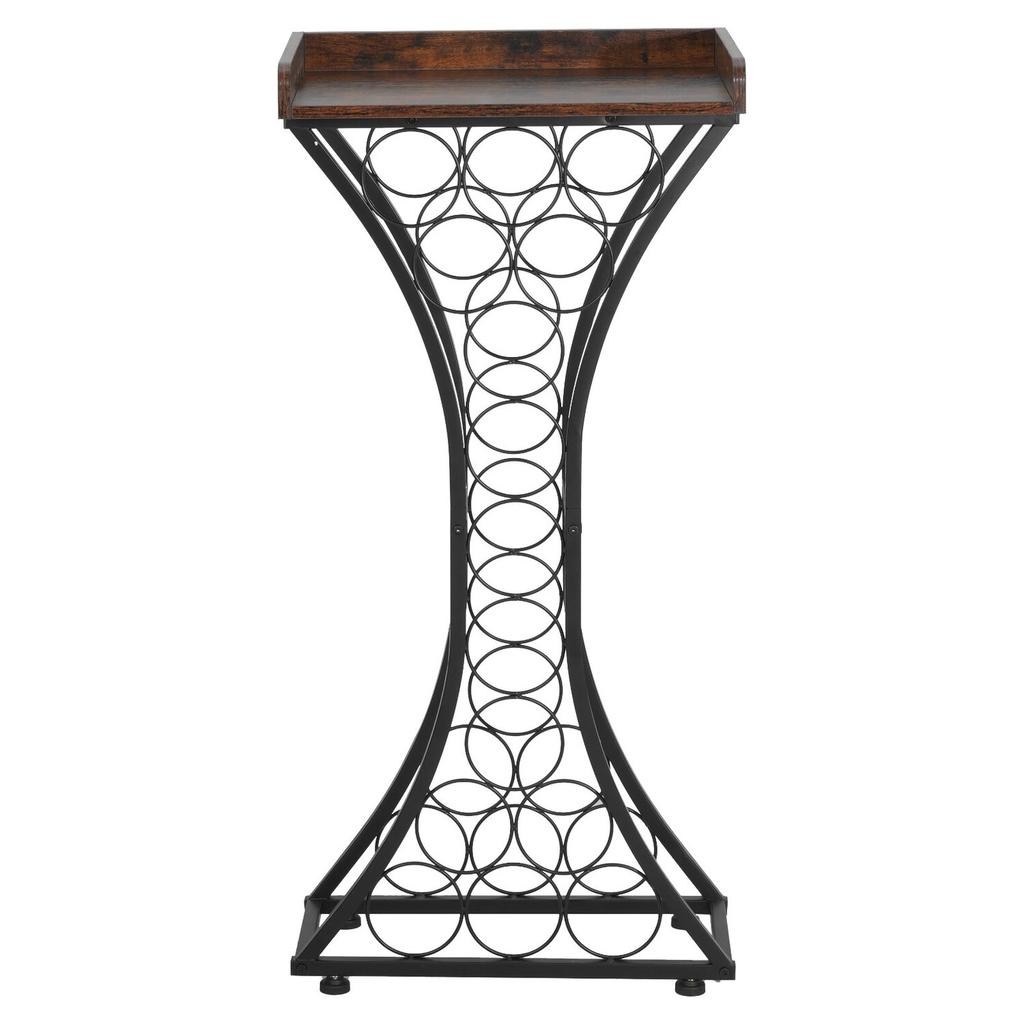 15 Bottle Wine Rack,Iron Freestanding Floor Wine Holder, Mini Bar Stand Liquor Cabinet with Wood Tabletop, For Home Bar,Kitchen,Living Room,Dining