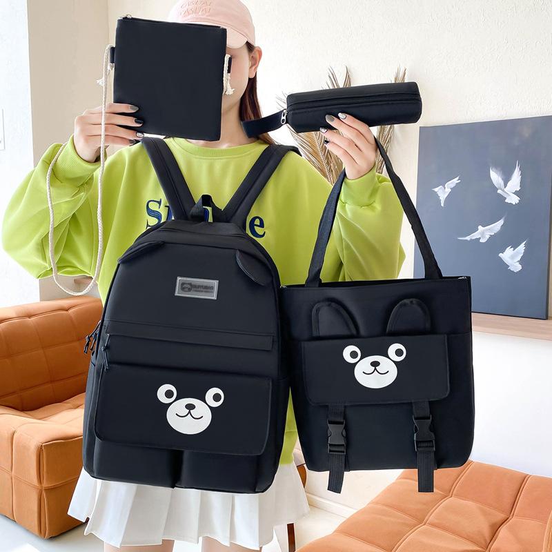 Large Capacity Little Bear Junior High School College Students' School Style Backpack Cartoon Casual Backpack Students' School Bag