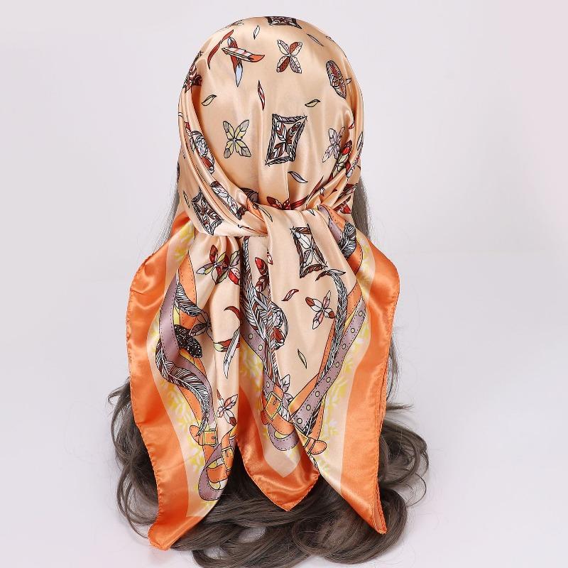 New 90 * CM Satin Square Scarf, Women's Headscarf, Scarf CO Contrasting Color Shawl Striped Simple Model