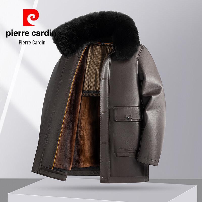 Pierre Cardin 2025 Męska Skórzana Kurtka z Kołnierzem Stojącym - Casualowa, Wszechstronna, Ciepła, z Podszewką z Weluru dla Mężczyzn w Średnim Wieku
