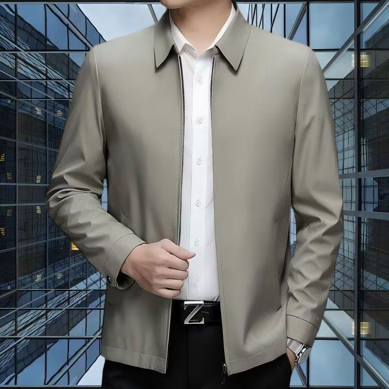 Herrenjacke, elegant, für Herren im mittleren Alter, Reversjacke mit Reißverschluss und Taschen, formelle Geschäfts- oder Freizeitkleidung, Frühling/Herbst