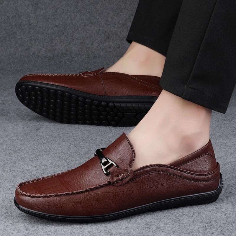 Men's shoes spring new leather shoes men's genuine leather business casual men's soft-soled Doudou shoes one foot lazy shoes