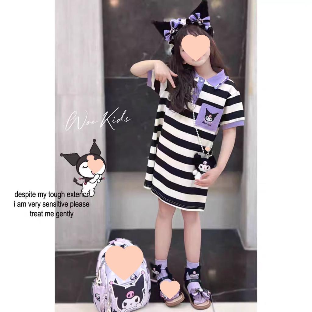 Girls Korean Summer Short Sleeve Cartoon Dress for Big Kids Fashionable and Trendy