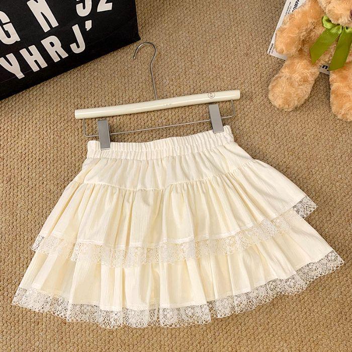 Women's Summer 2025 High Waist Lace Trim A-Line Ballet-Style Midi Skirt