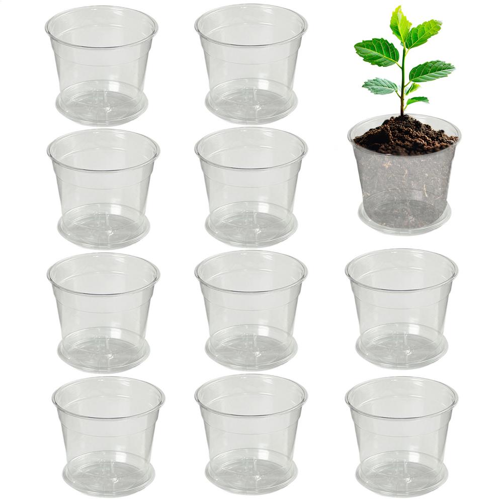 Nursery Pots For Plants 10-Piece With 10 Trays Transparent Flower Pots Hydroponic Planting Cup For Indoor Outdoor Garden Balcony