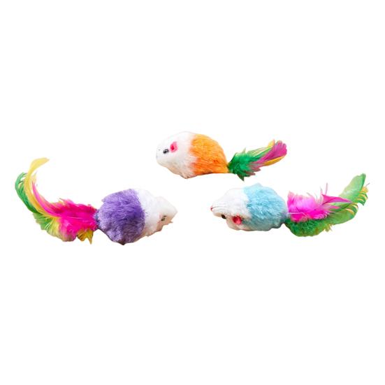 3/5/12Pcs Cat Mouse Toys Faux Fur Cat Mice Toy with Feather Tail Interactive Mini Furry Mouse with Rattle Sounds for Indoor Cat
