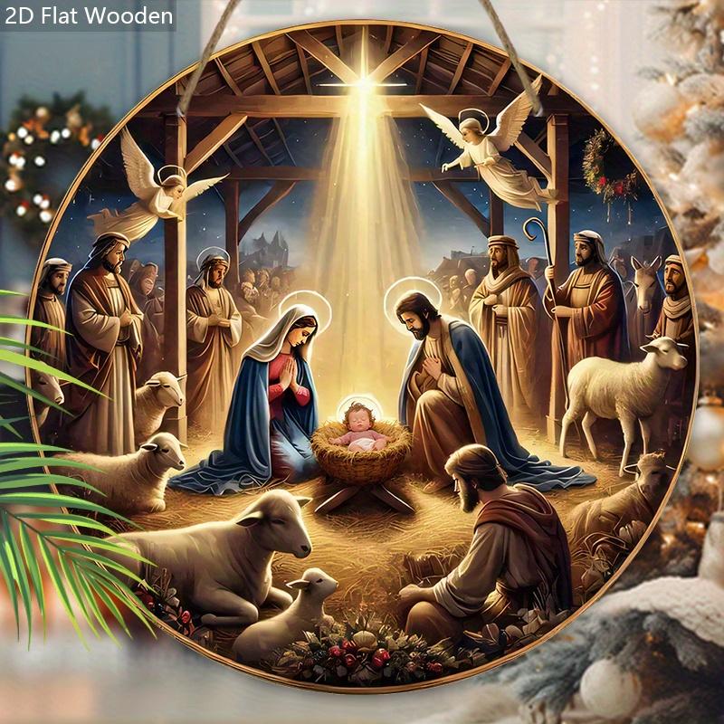 Nativity Wooden Sign - Charming Navidad Sign with Jesus Theme - Unique Decorative Sign and Plaques - Ideal Front Door Decor