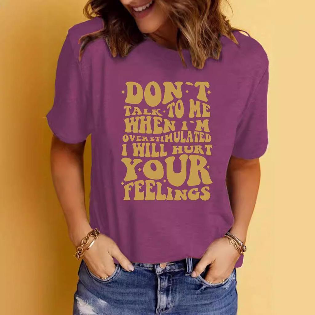 Women's Casual Slogan Print Round Neck Short Sleeve T-Shirt