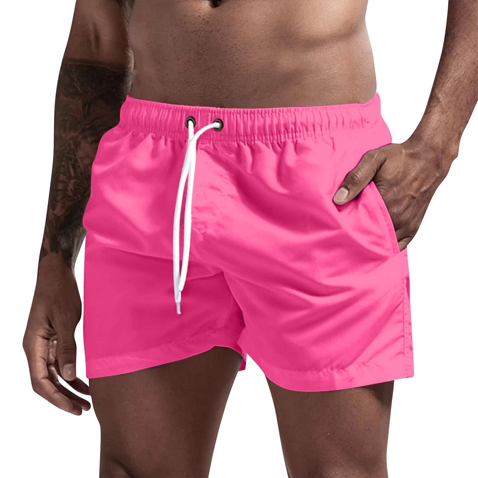 

Men s Drawstring Multi Pocket Shorts Sports Fitness Beach Shorts L гарячі рожевого кольору