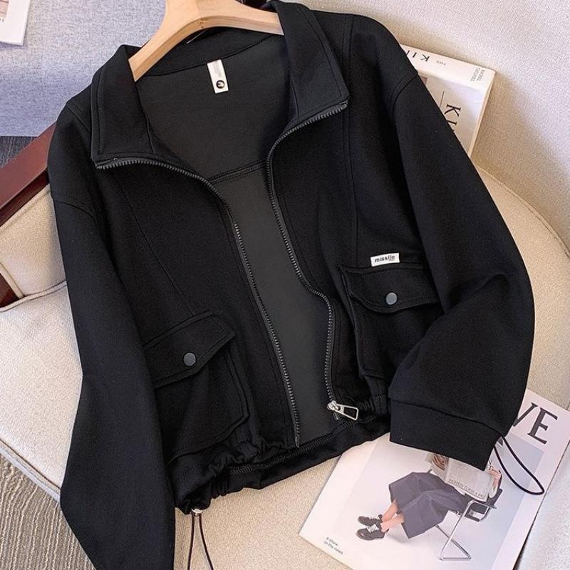 Black Casual Short Coat Women's Small Lapel Jacket New Autumn Korean Style Loose Shoulder Top