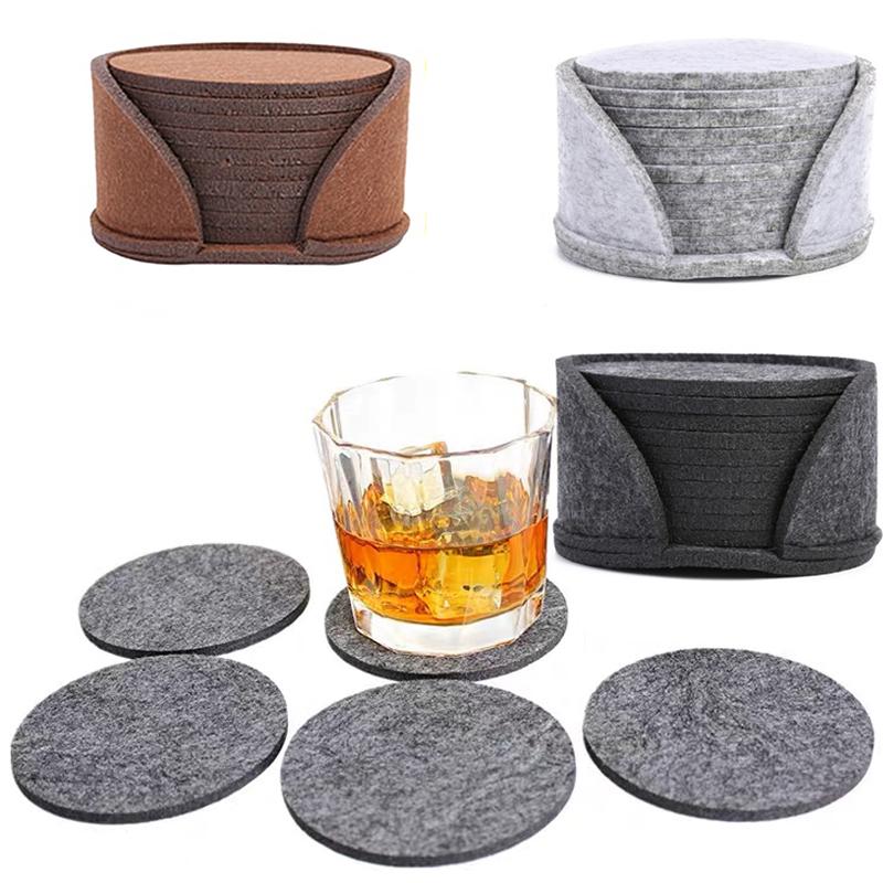 Set da 10 pezzi Sottobicchieri Rotondi in Feltro Protezione Tavola da Pranzo Tappetino Resistente al Calore Sottobicchiere per Tazze Calde Caffè Tè Sottopiatto Accessori Cucina