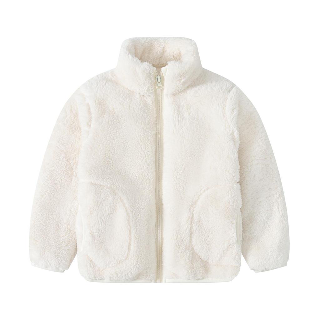 Unisex Children's Warm Fleece Jacket with Pockets - Korean Style, Stand Collar, Long Sleeve