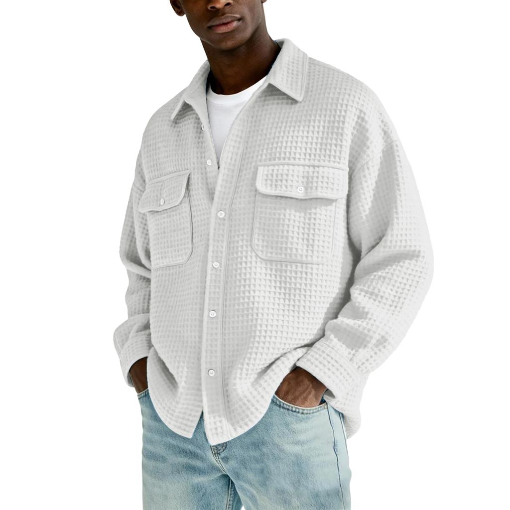 Camisa casual de manga larga con botones y bolsillo para hombre