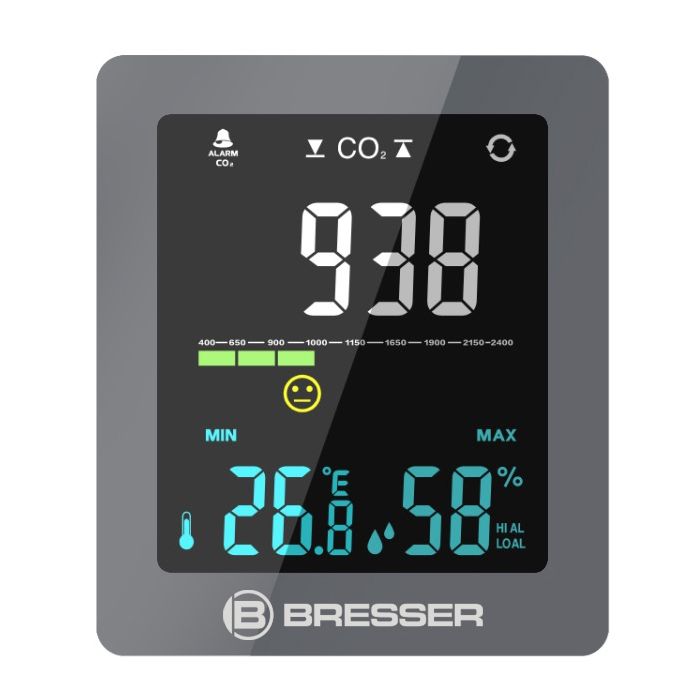 Moniteur de qualité de l'air - bresser - co² smile - écran lcd - mesure co2 - humidité et température