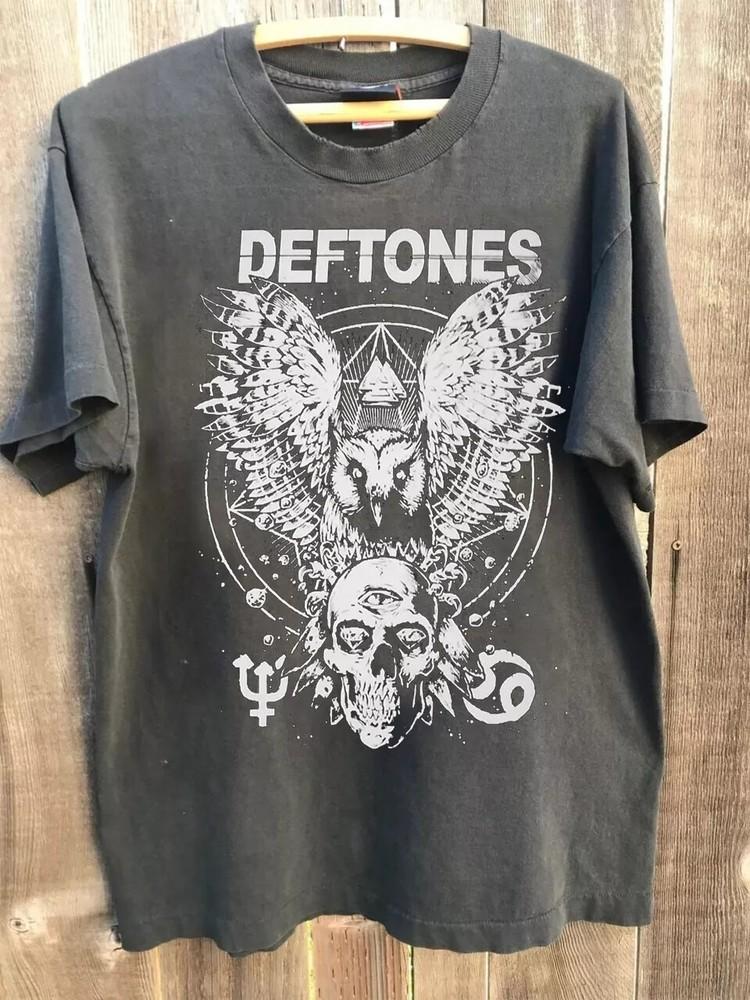 Deftones Череп Совы Редкий Дизайн Угольный Короткий Рукав Унисекс Футболка Мужчины Женщины Унисекс Футболка XXXL