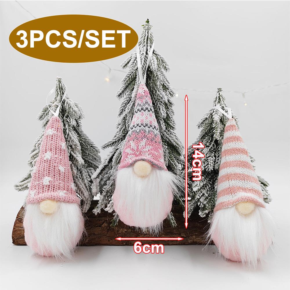 

3pcs Set Knitted Faceless Doll Christmas Tree Ornaments Hanging Decorations Old Mam Doll Home DIY Holiday New Year Supplies 3PCS розовый
