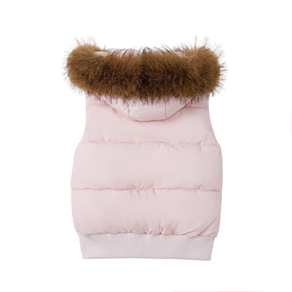 Winter New Women's Cotton Vest, Fashion Hooded Fur Collar Warm Outerwear, Casual Versatile Trendy Sleeveless Jacket