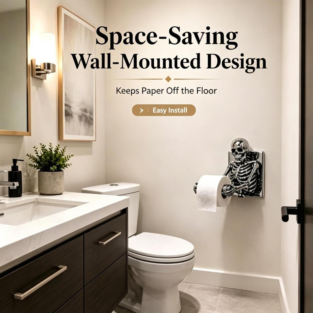Resin Skeleton Toilet Paper Holder, Wall‑Mount Bathroom Tissue Rack For Halloween Decor
