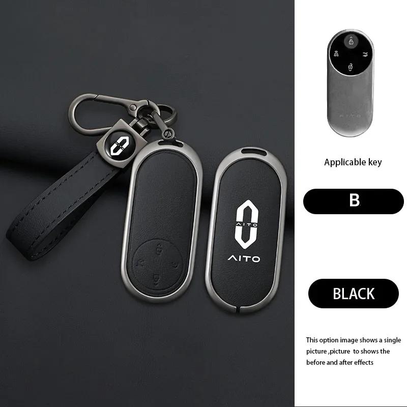 Zinc Alloy Leather Car Key Case Cover For Aito M9 Keychain Smart Remote Control Protect Key Shell Accessories