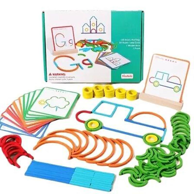 Dřevěné kreativní tyčinky a kroužky Puzzle Inteligence hra Montessori Vzdělávací hračky pro rané dětství pro děti 3 roky
