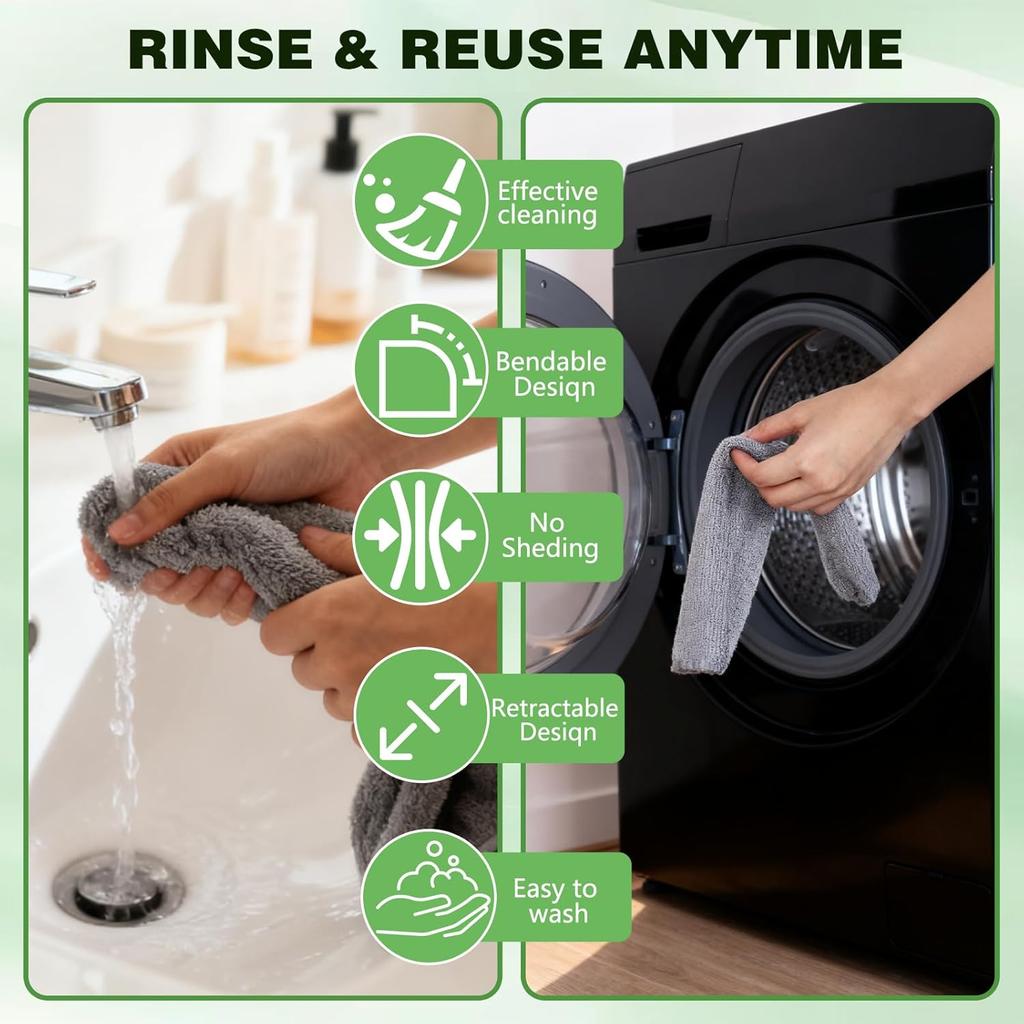 Retractable Gap Dust Cleaning Tool With 2 Microfiber Dusting Cloths,Flat Duster With Extension Pole,Extendable Microfiber Duster With Bendable &