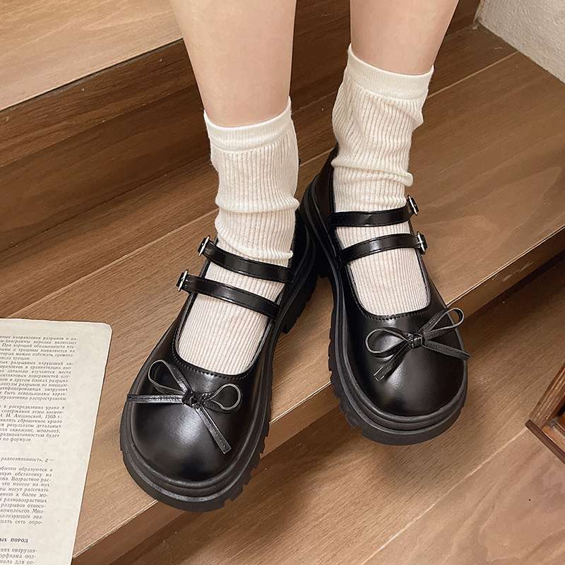 Fashion “Sweet School - Style” Patent - Leather Mary Janes, Double - Strap & Bow Decorated Chunky Heels, Ideal for Daily & JK Outfits