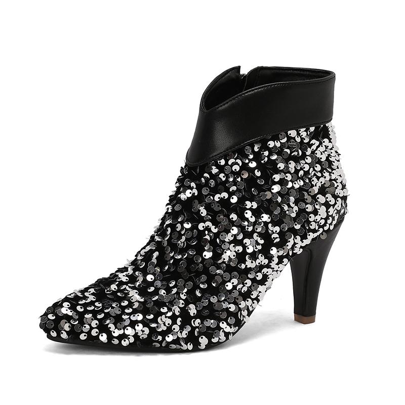 Colourful Sequin Boots Women's Bling Bling Cowboy Western Ankle Boots 8cm Heels Shoes