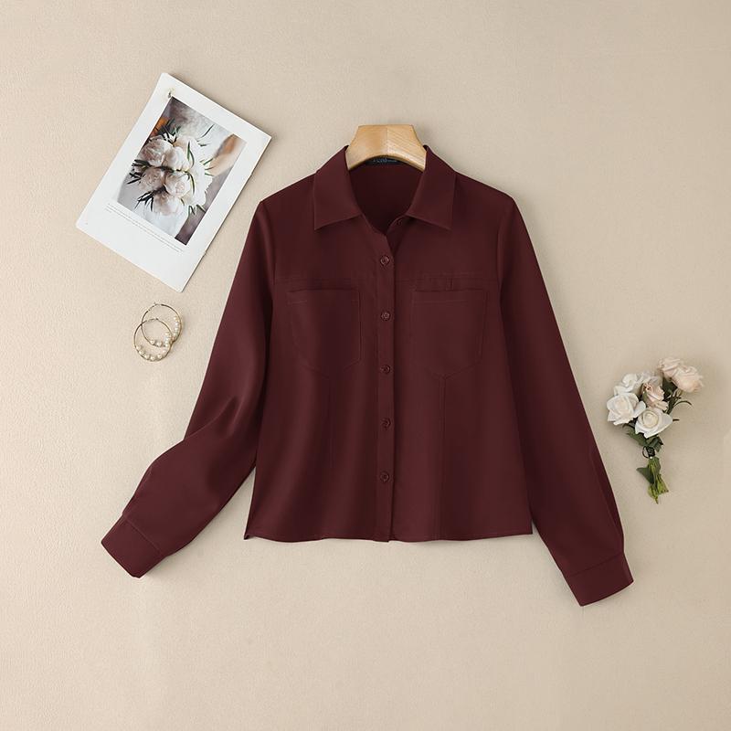 

ZANZEA Women Turn Down Collar Casual Long Sleeve Solid Blouse 5XL вино красного