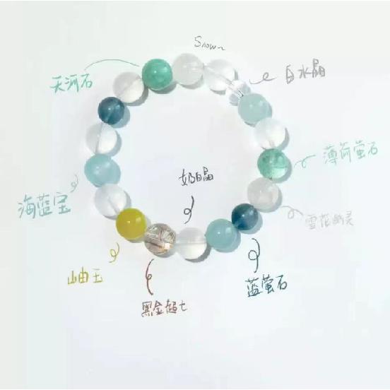 

Original natural aquamarine and white crystal career multi-treasure bracelet, stylish and exquisite, personalized good luck gift for couples Aquamarine Multi-Gemstone