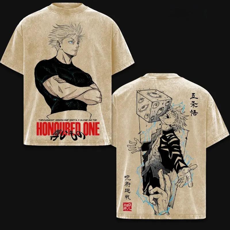 Gojo Satoru Jujutsu Kaisen Anime Clothing Men Women Oversized T-shirts Short Sleeve Washed T Shirt Cotton Tshirt Harajuku Tops