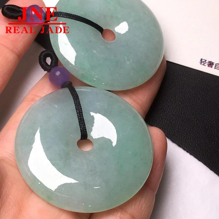 Natural a Type Emerald Round Jade Pendant Mine Timber Waxy Floating Flowers Burma Jade Safety Buckle Sweater Chain