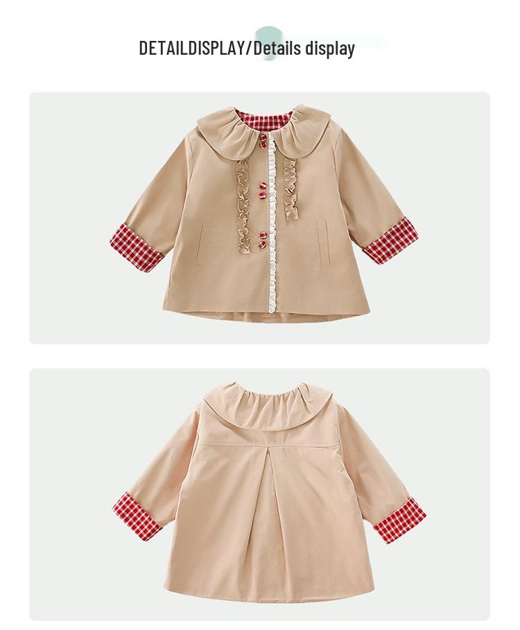 Mädchen karierter mittellanger Trenchcoat mit Peter-Pan-Kragen - 2025 Frühling & Herbst Mode Oberbekleidung