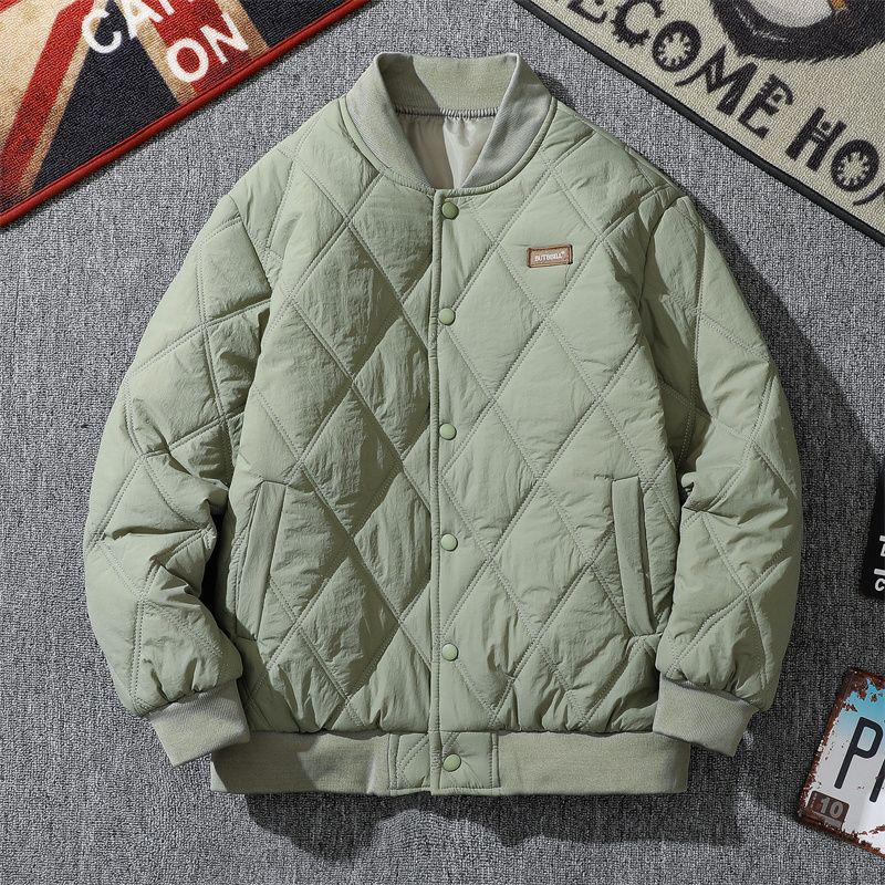 

Men s Retro Diamond-Quilted Fleece-Lined Cotton Baseball Jacket