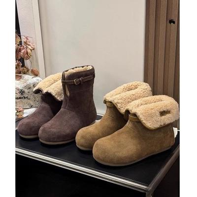 Leather Thick-soled Heightening Two Wear Snow Boots Women's Winter Fur Integrated Short Boots Piled Warm Fluffy Cotton Shoes