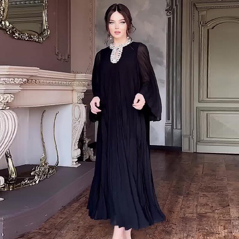 

2024 Летнее Женское Роскошное Однотонное Платье в Стиле Социалитки с Круглым Вырезом S чёрный