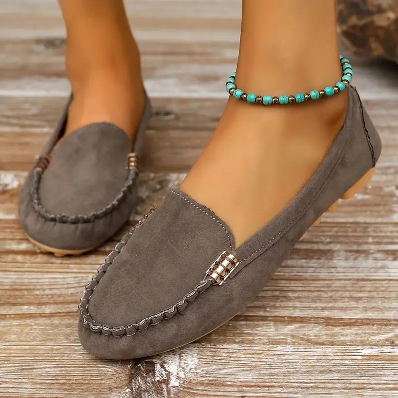 Women's Metal Decor Loafers, Casual Slip On Flat Shoes, Women's Lightweight & Comfortable Shoes