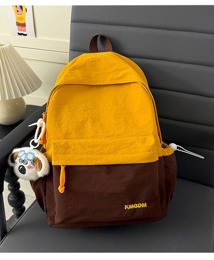 Schoolbag: Pink brown gentle color-block girls' backpack, matte soft fabric, lightweight backpack for college students and campus study