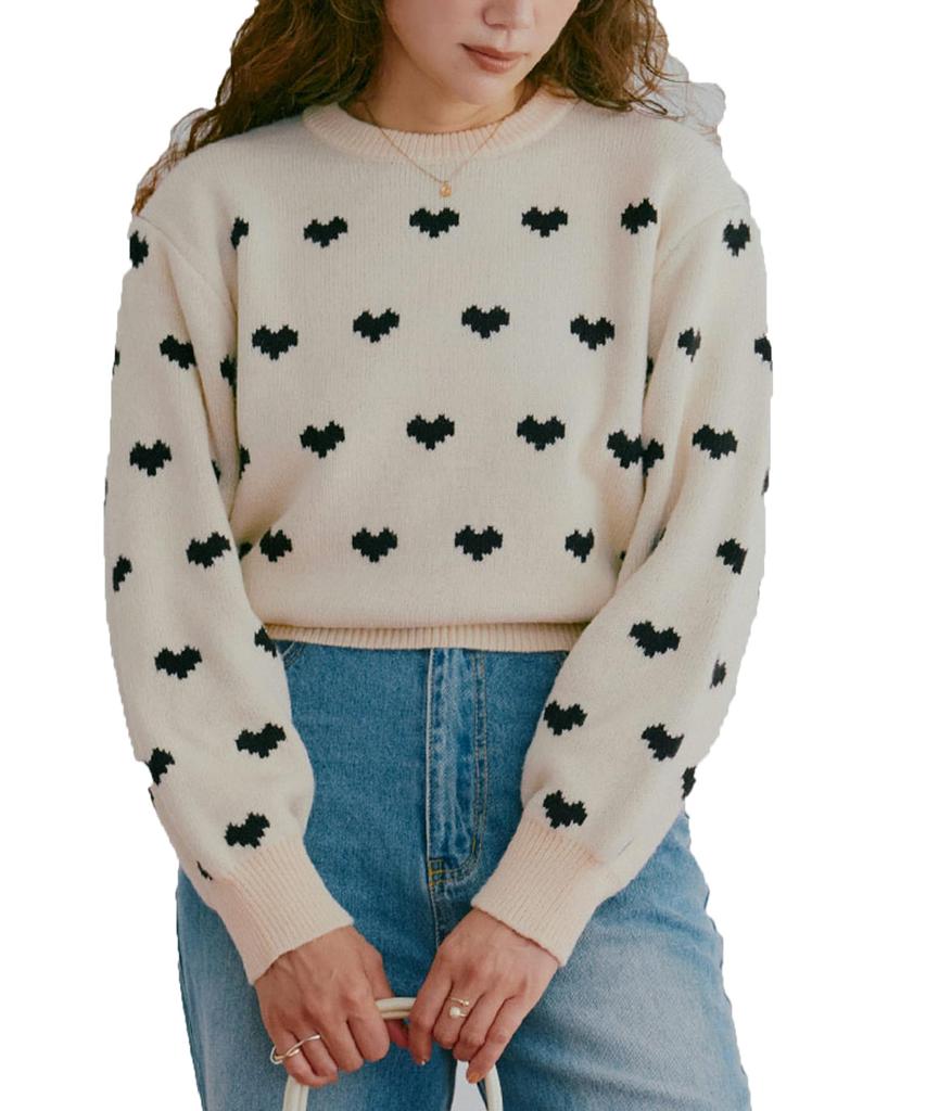 Titibait Heart Print Knit Pullover AEXP4174 Free Size Ivory Women's