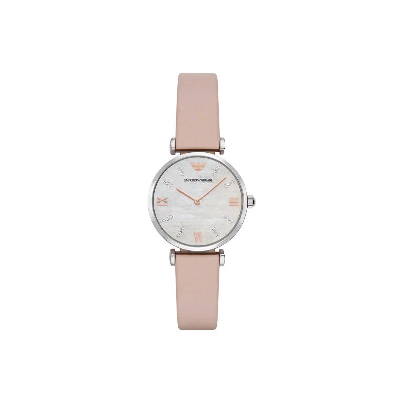 EMPORIO ARMANI Wrist Watch Quartz Movement Leather Strap 32mm Beige Watch Dial Women s Watch 30m Water Resistant AR8039- Pink Strap